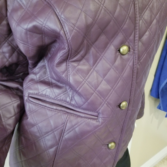 ISSAC MIZRAHI GENUINE LEATHER WOMAN QUILTED JACKET PURPLE NEW WITH TAGS SZ L - Picture 11 of 11